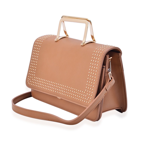 Amor Gold Metal Handle Bag in Tan Colour (Size 24x15x10 Cm)