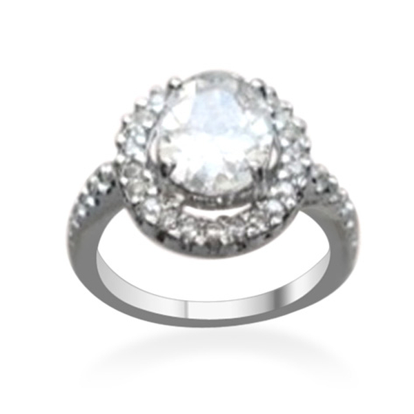 AAA Simulated Diamond (Ovl 4.00 Ct) Ring in Rhodium Plated Sterling Silver 5.500 Ct.