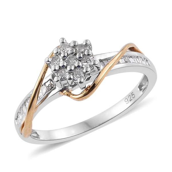 Diamond (Rnd) Floral Ring in Platinum and Yellow Gold Overlay Sterling Silver 0.250 Ct.