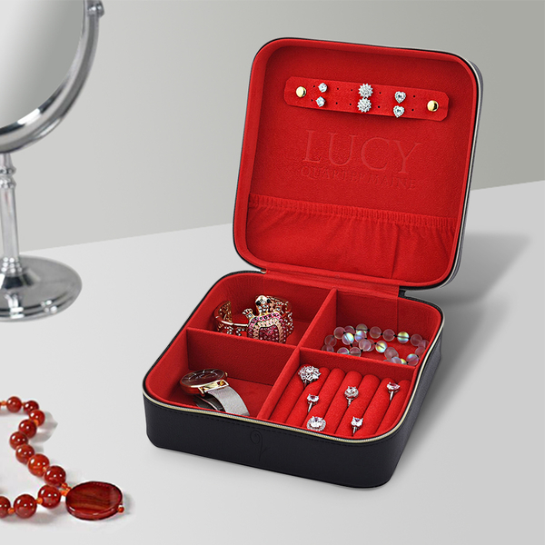 LUCYQ - Portable Large Jewellery Box with Zipper Closure (Size 20x20x8 Cm) - Black