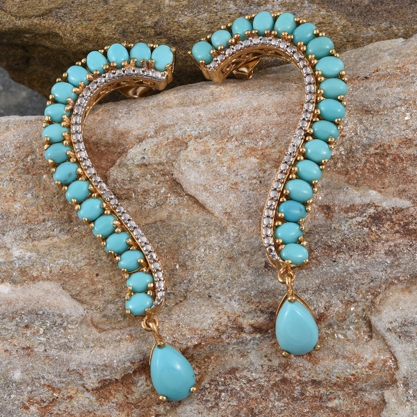 Sonoran Turquoise (Pear), Diamond Earrings (with Push Back) in 14K Gold Overlay Sterling Silver 7.770 Ct.
