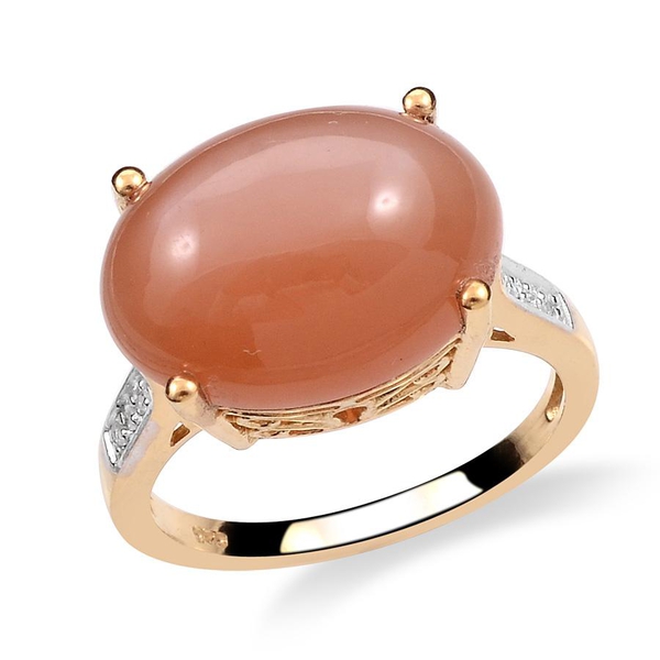 Mitiyagoda Peach Moonstone (Ovl 10.00 Ct), Diamond Ring in 14K Gold Overlay Sterling Silver 10.050 C
