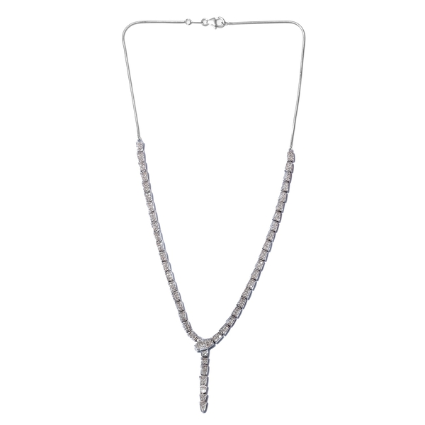 Diamond Serpent Necklace (Size 18) in Platinum Overlay Sterling Silver 1.50 Ct, Silver wt 12.00 Gms
