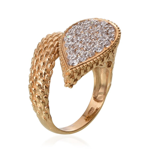 Lustro Stella - 14K Gold Overlay Sterling Silver (Rnd) Crossover Ring Made with Finest CZ