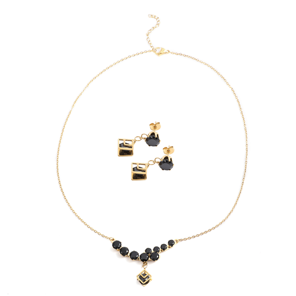2 Piece Set - Simulated Black Spinel Necklace (Size 20 with 2 inch Extender) and Earrings (with Push