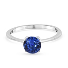 Lustro Stella - Sapphire Colour Crystal Solitaire Ring (Size O) in Platinum Overlay Sterling Silver