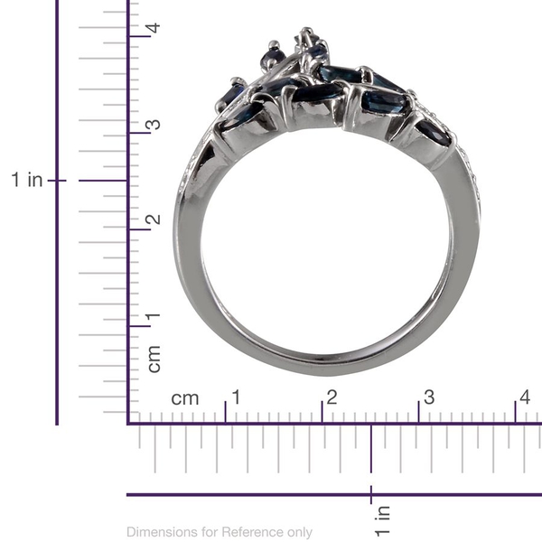 Kanchanaburi Blue Sapphire (Mrq), Diamond Leaf Crossover Ring in Platinum Overlay Sterling Silver 1.020 Ct.