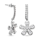 Lustro Stella Platinum Overlay Sterling Silver Floral Earrings (with Push Back) Made with Finest CZ 4.33 Ct, Silver wt. 5.55 Gms