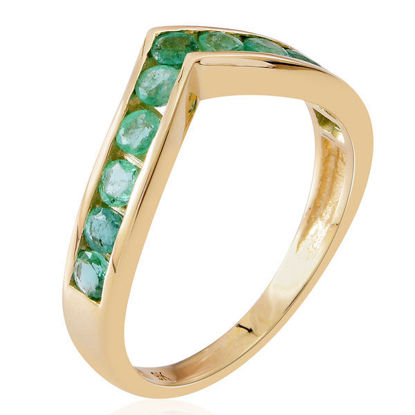 9K Y Gold AAA Kagem Zambian Emerald (Rnd) Wishbone Ring 1.500 Ct.