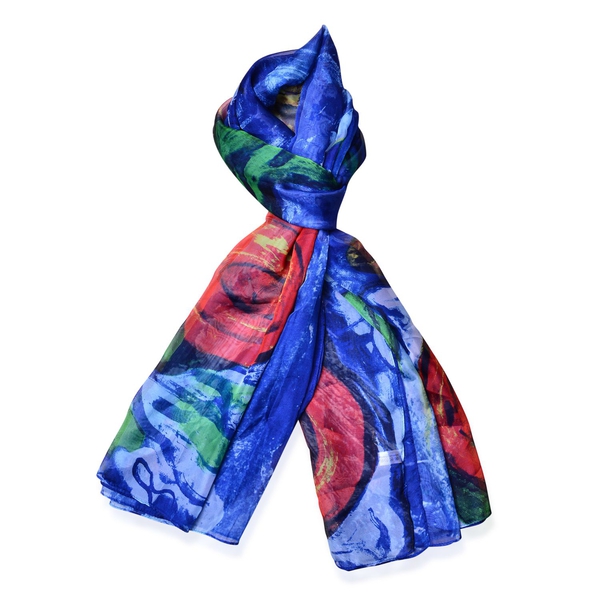 Blue and Multi Colour Abstract Pattern Blue Colour Scarf (Size 190x135 Cm)