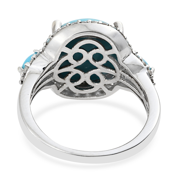 AA Arizona Sleeping Beauty Turquoise (Rnd 7.00 Ct), Natural Cambodian Zircon Ring in Platinum Overlay Sterling Silver 8.250 Ct. Silver wt 5.30 Gms.
