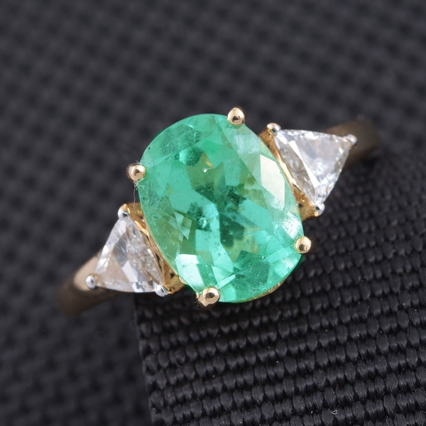 ILIANA 18K Y Gold Boyaca Colombian Emerald (Ovl 2.30 Ct), Diamond (SI/G-H) Ring 2.600 Ct.