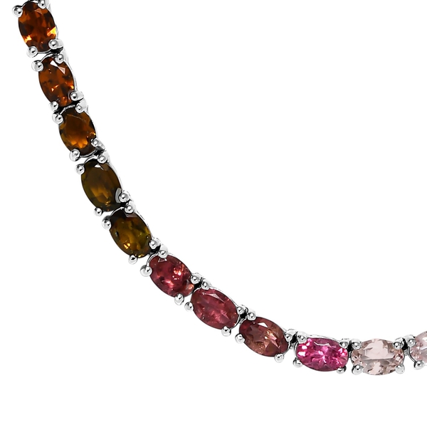 Rainbow Tourmaline Necklace (Size - 18) in Platinum Overlay Sterling Silver 32.02 Ct, Silver Wt. 23.10 Gms