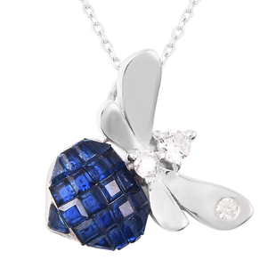 Lustro Stella Simulated Blue Sapphire and Simulated Diamond Beetle Pendant with Chain (Size 18) in R