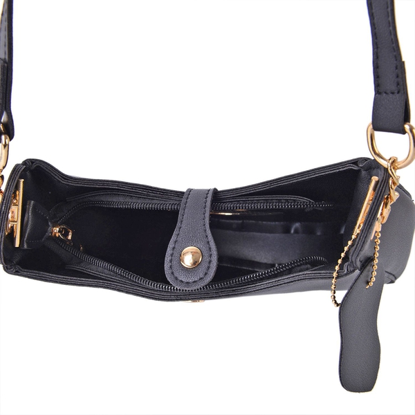 Black Colour Crescent Moon Shaped Crossbody Bag with Adjustable and Removable Shoulder Strap (Size 24X18X5 Cm)