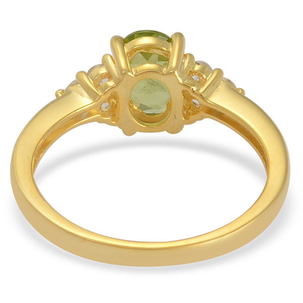 Hebei Peridot (Ovl 1.25 Ct), White Topaz Ring in Yellow Gold Overlay Sterling Silver 1.500 Ct.