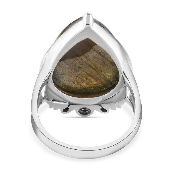 Sajen Silver GEM HEALING Collection - Labradorite, Rainbow Iris Doublet Quartz Enamelled Ring in Rhodium Overlay Sterling Silver 5.920 Ct, Silver wt 6.90 Gms