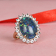 9K Yellow Gold AA Australian Boulder Opal and Natural Cambodian Zircon Ring 9.36 Ct.