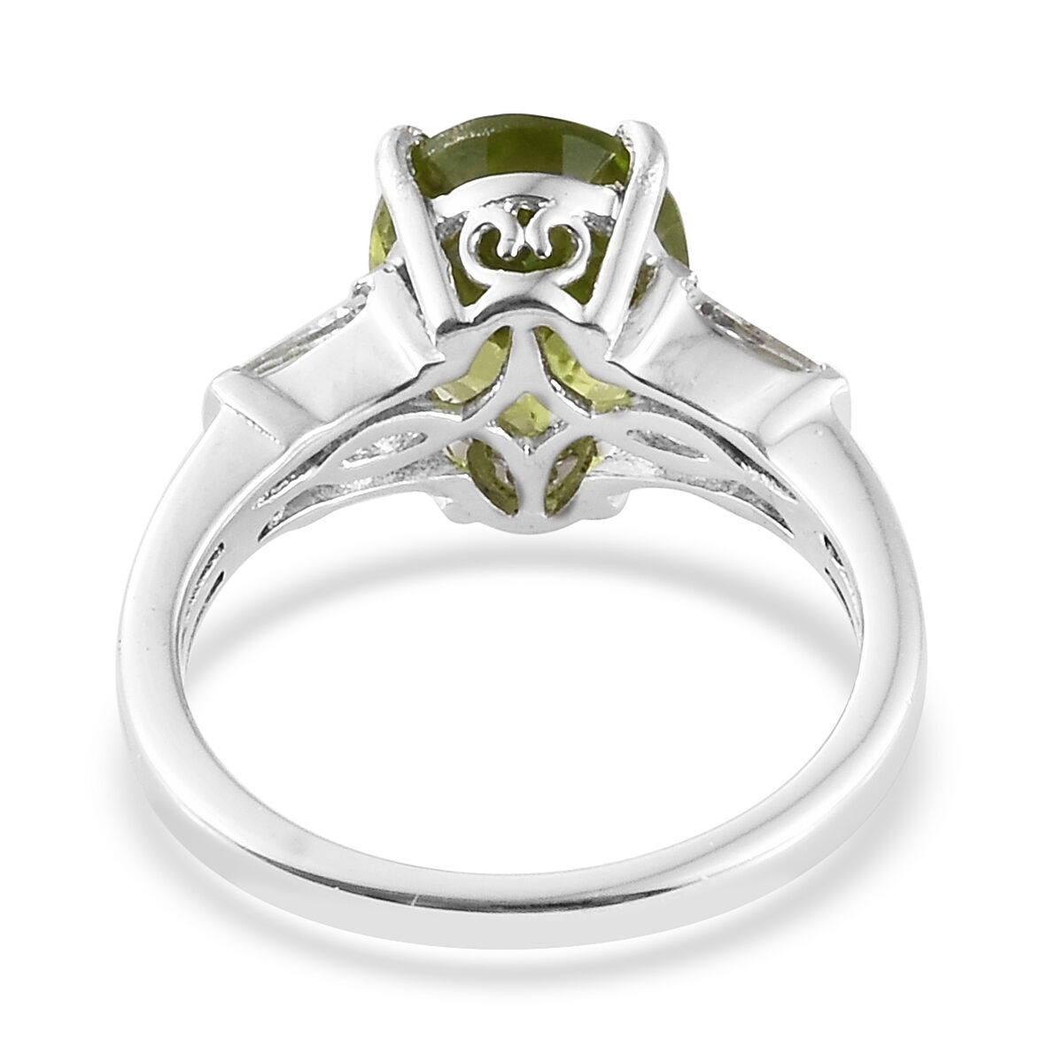 Rare Size Hebei Peridot (Ovl 2.40 Ct), White Topaz Ring in Platinum Overlay Sterling Silver 2.750 Ct.