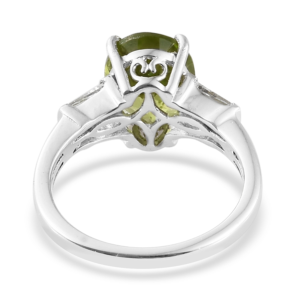 Rare Size Hebei Peridot (Ovl 2.40 Ct), White Topaz Ring in Platinum Overlay Sterling Silver 2.750 Ct.