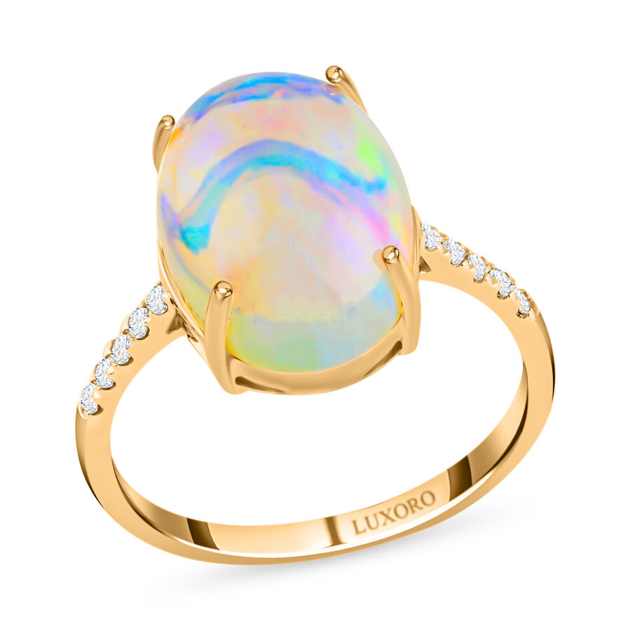 14K Yellow Gold AAA Ethiopian Welo Opal AGI Certified and Appraised and Diamond Ring 4.40 Ct.