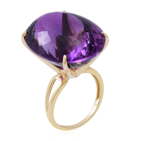 9K Yellow Gold Natural Lusaka Amethyst (Oval 28x22mm) Solitaire Ring 50.00 Ct.
