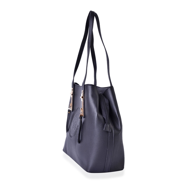 YUAN COLLECTION Dazzling Black Large Tote Bag with External Zipper Pocket (Size 32.5x28.5x14 Cm)