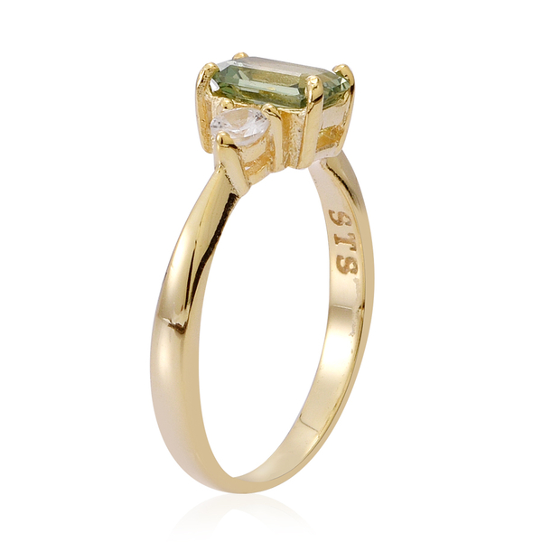 Madagascar Green Sapphire (Oct 1.00 Ct), Natural Cambodian Zircon Ring in 14K Gold Overlay Sterling Silver 1.250 Ct.