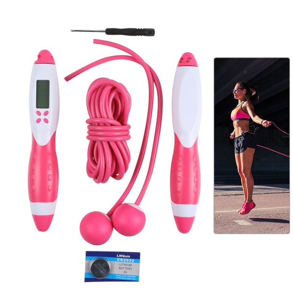 Electronic Counting Skipping Rope in Pink and White