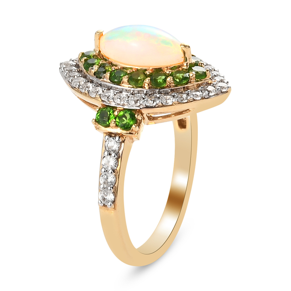 Ethiopian Welo Opal, Chrome Diopside and Natural Cambodian Zircon  Ring in Gold Overlay Sterling Silver 2.32 Ct.
