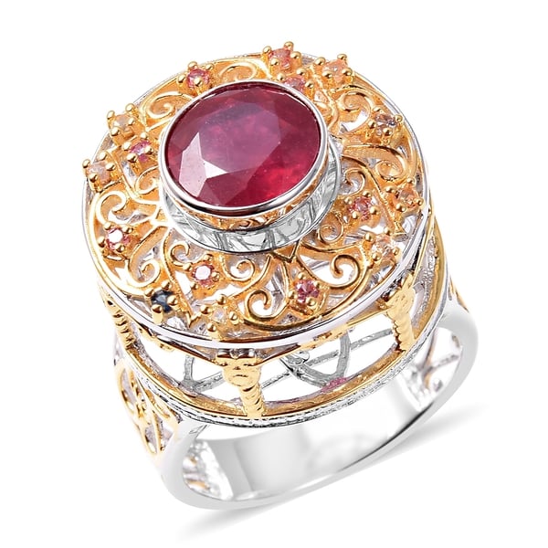 Niassa Ruby, Multi Sapphire Ring in Vermeil Yellow Gold Overlay Sterling Silver 4.15 Ct, Silver Wt 9