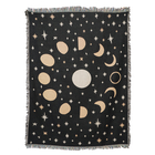 100% Cotton SOHO Design Jacquard Woven Moon Phase Print Throw with Fringes (Size 155x125 Cm) - Black
