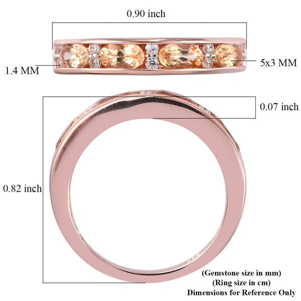 Golden Precious Imperial Topaz and Natural Cambodian Zircon Half Eternity Band Ring in Rose Gold Overlay Sterling Silver 1.25 Ct.