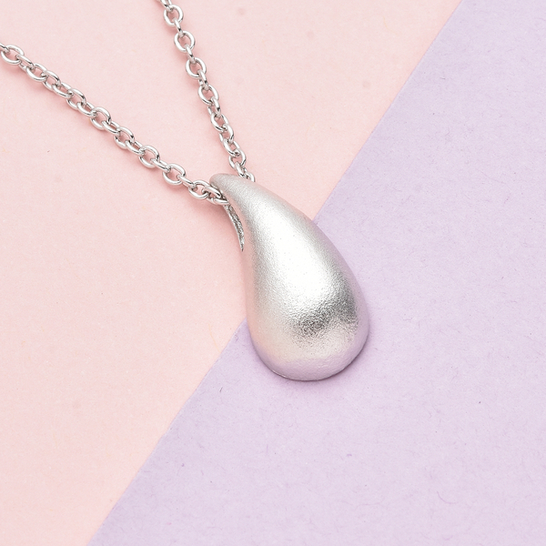 LUCYQ Texture Drop Collection - Matte Texture Rhodium Overlay Sterling Silver Pendant with Chain (Size-16/18/20)