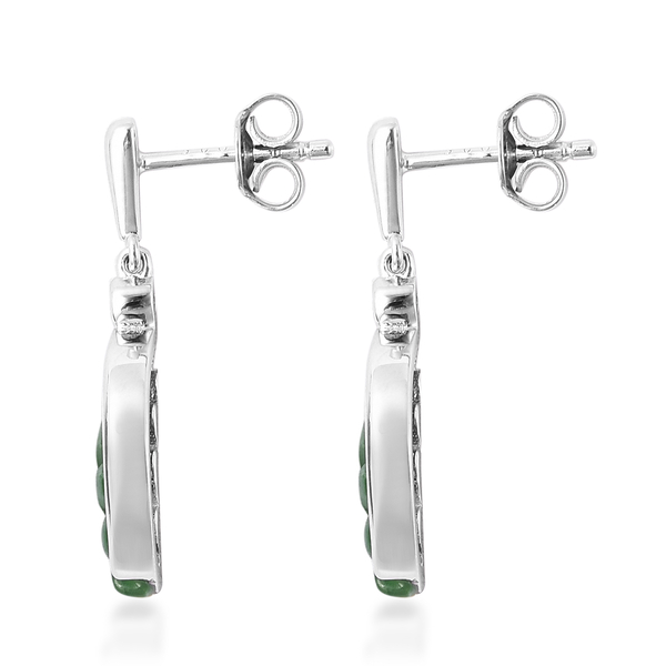Green Jade and Natural Cambodian Zircon Sunflower Design Drop Earrings in Rhodium Overlay Sterling Silver 7.25 Ct.