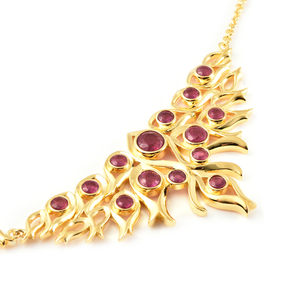 LucyQ Flame Collection - African Ruby (FF) Necklace (Size 20) in Yellow Gold Overlay Sterling Silver 10.23 Ct, Silver wt 33.54 Gms
