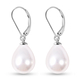 White Shell Pearl Drop Lever Back Earrings in Rhodium Overlay Sterling Silver