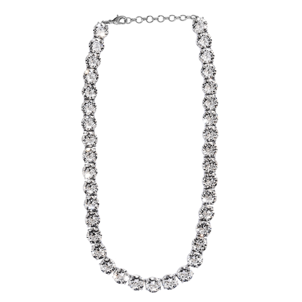 Lustro Stella -  White Crystal (Rnd 11.8 mm) Tennis Necklace (Size 18 with 2 inch Extender) in Silve