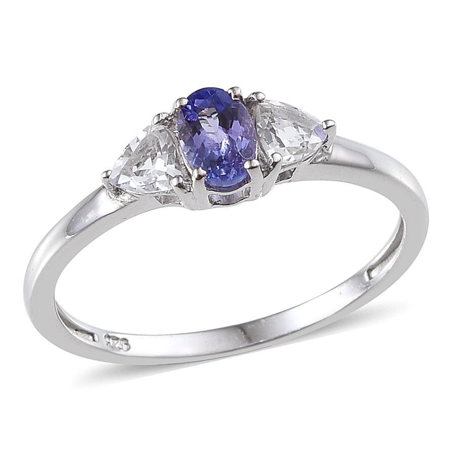 Tanzanite (Ovl 0.50 Ct), White Topaz Ring in Platinum Overlay Sterling Silver 1.000 Ct.