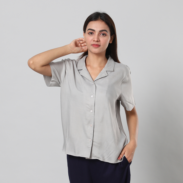 JOVIE 100% Viscose Top with Collar and Button Closure  Grey