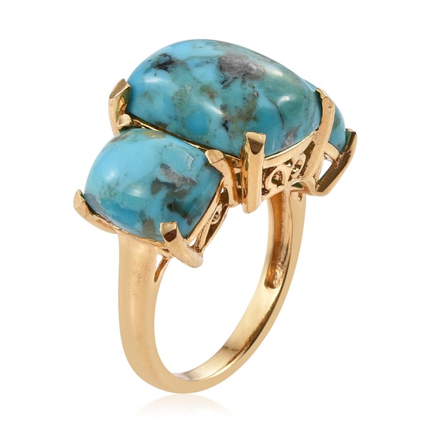 Arizona Matrix Turquoise (Cush 4.75 Ct) 3 Stone Ring in 14K Gold Overlay Sterling Silver 9.000 Ct.