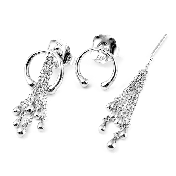 LucyQ Drip Collection - 2 in 1 Rhodium Overlay Sterling Silver Raindrop Earrings (with Push Back)