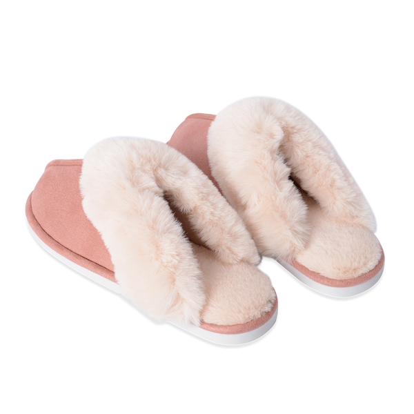 Super Soft Suede Faux Fur Slippers (Size M: 5-6 ) - Peach