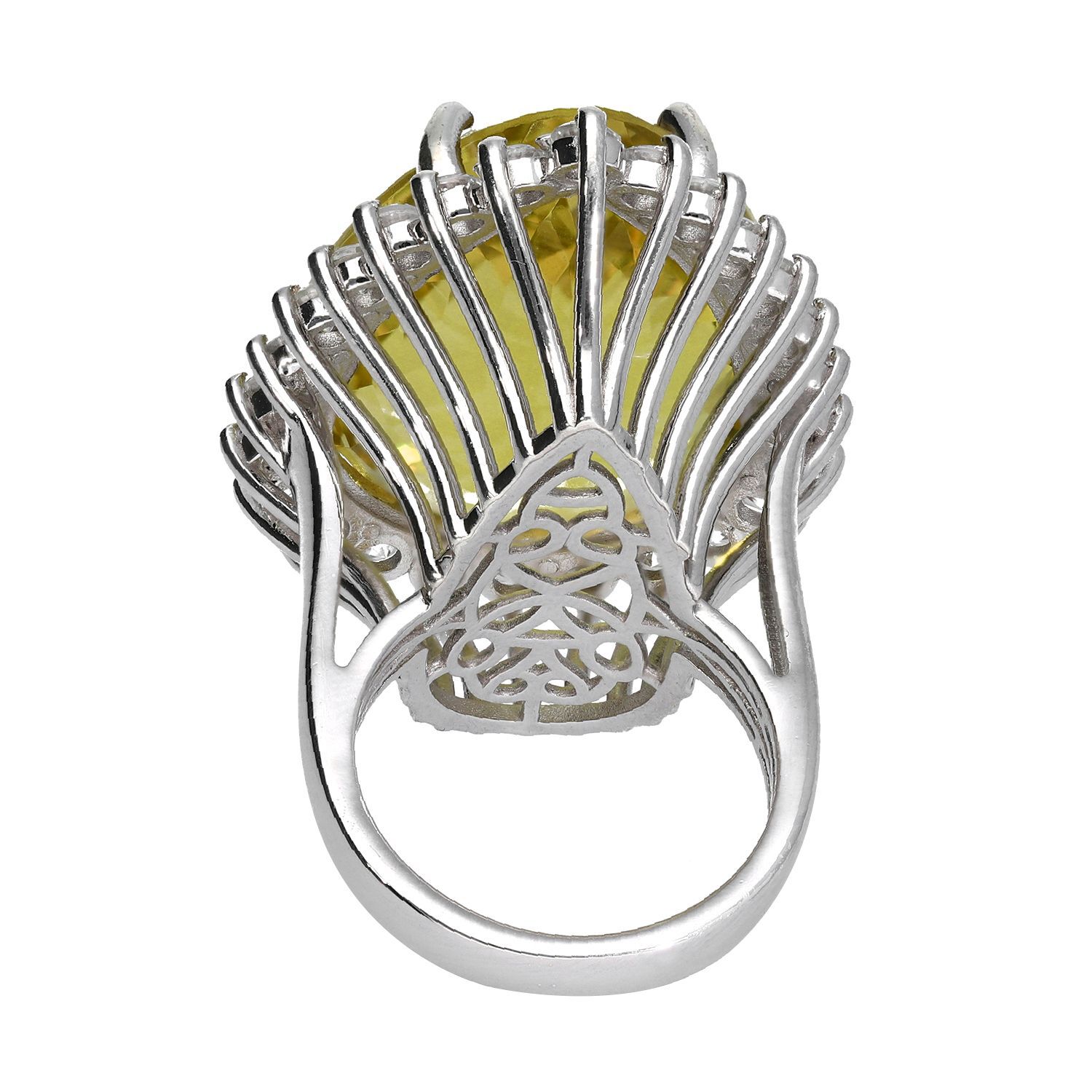 Natural Ouro Verde Quartz (Pear), Natural Cambodian Zircon Ring in Platinum Overlay Sterling Silver 56.750 Ct.