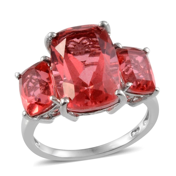 Padparadscha Colour Quartz (Cush 7.75 Ct) 3 Stone Ring in Platinum Overlay Sterling Silver 10.750 Ct