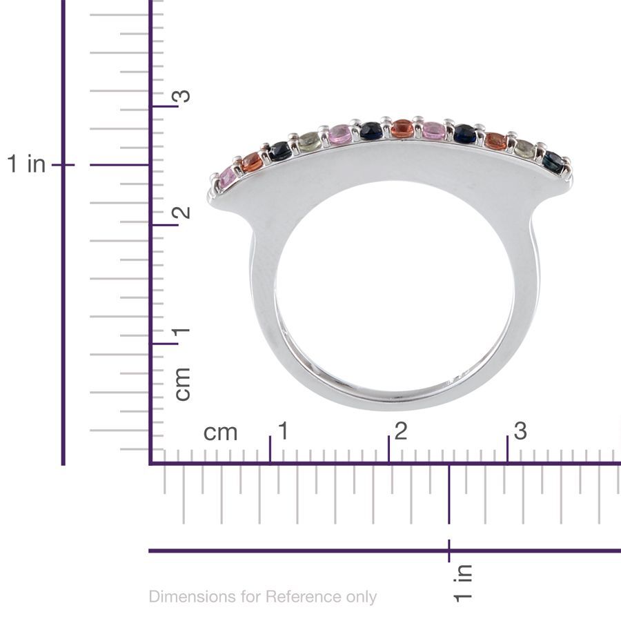 Green Sapphire (Rnd), Orange Sapphire, Kanchanaburi Blue Sapphire and Pink Sapphire Ring in Platinum Overlay Sterling Silver 0.550 Ct.