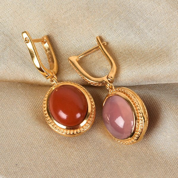 Sundays Child Rose Quartz and Orange Jasper Drop Earrings (with Claps) in 14K Gold Overlay Sterling 