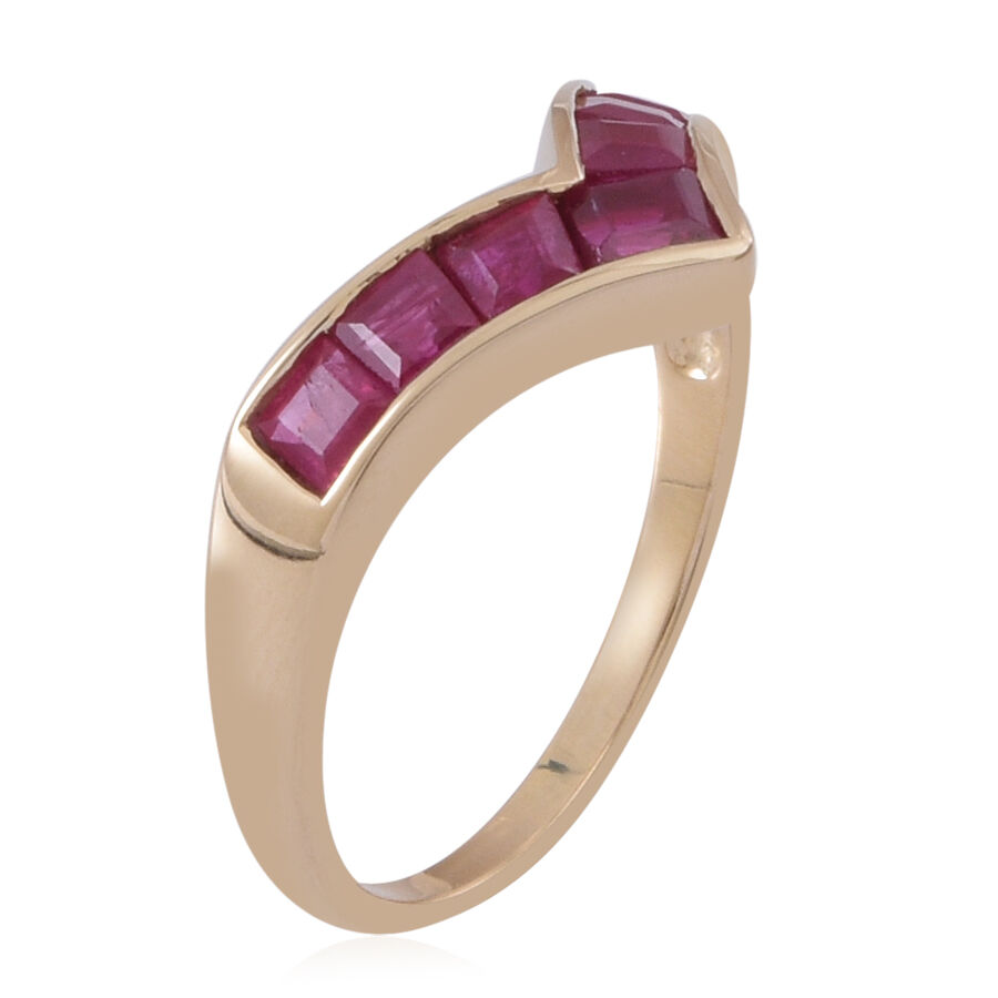 9K Y Gold AAA Ruby (Sqr) 7 Stone Wishbone Ring 1.750 Ct.