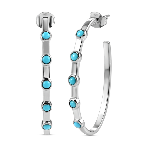 Arizona Sleeping Beauty Turquoise Hoop Earrings (With Push Back) in Platinum Overlay Sterling Silver
