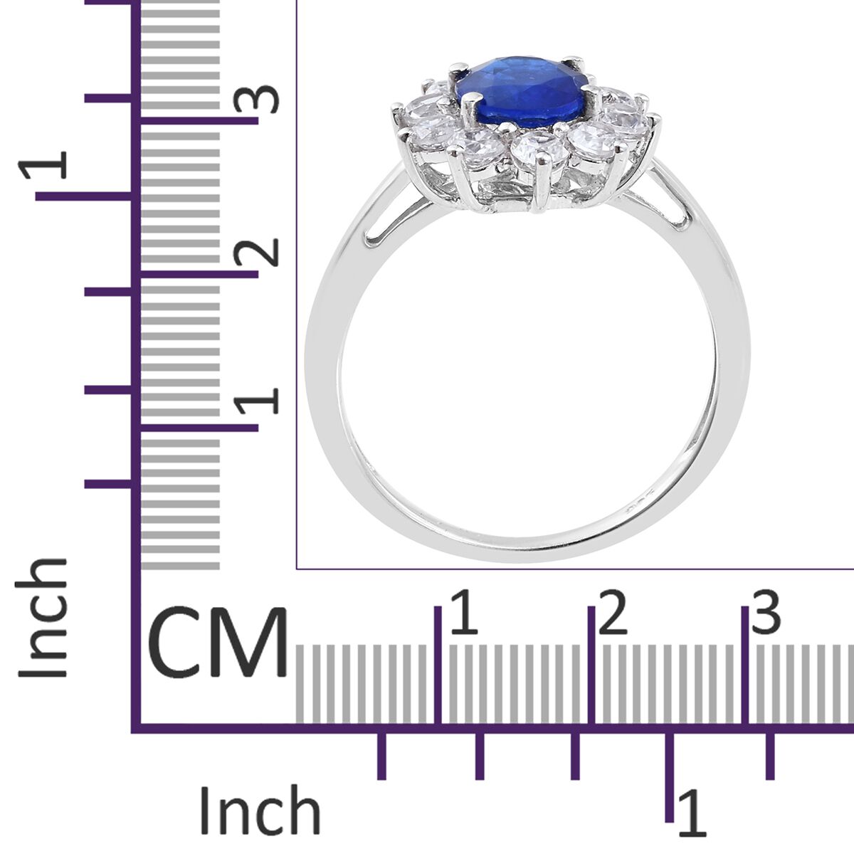 3.75 Ct Very Rare Blue Spinel and Natural White Cambodian Zircon Halo Ring in Platinum Plated Silver